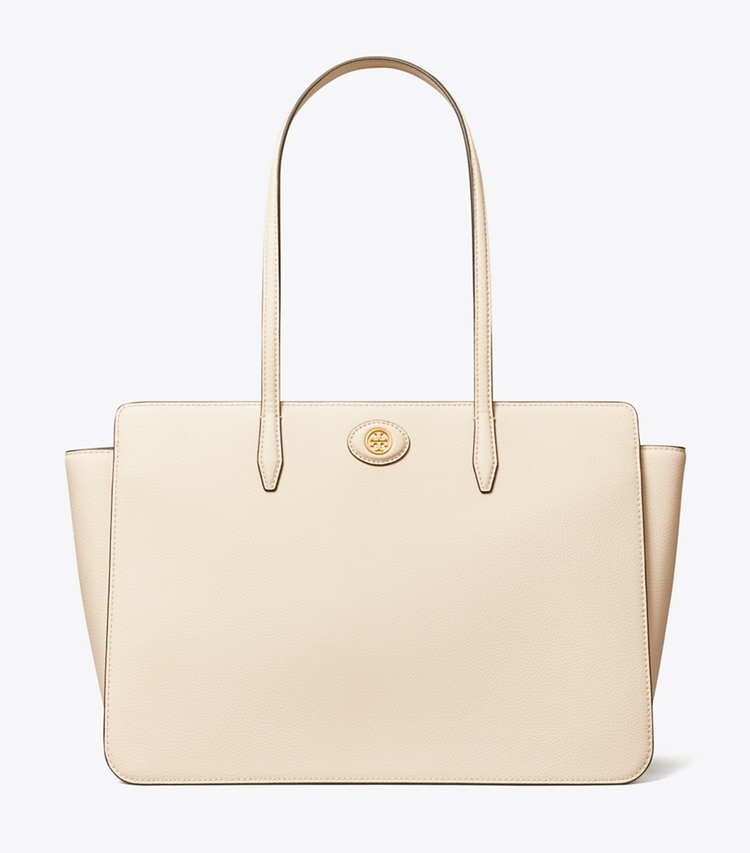 Tory Burch designer tote bags Robinson Pebbled Tote in New Cream front
