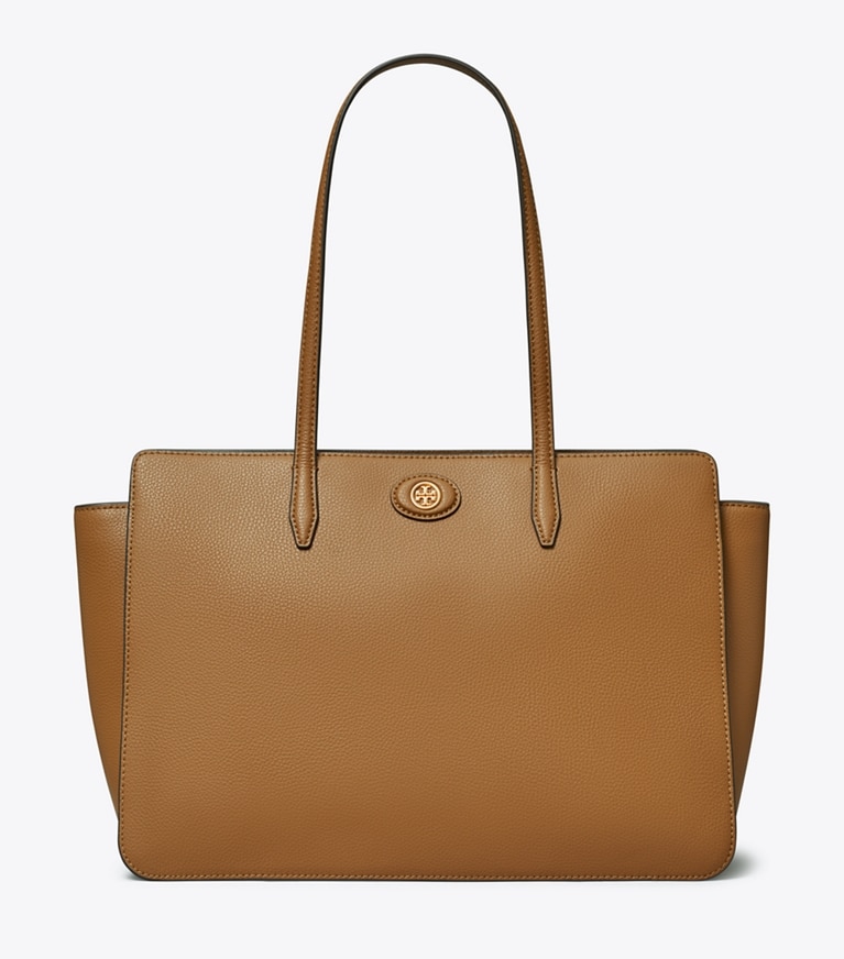 Tory Burch designer tote bags Robinson Pebbled Tote in Tiger'S Eye front