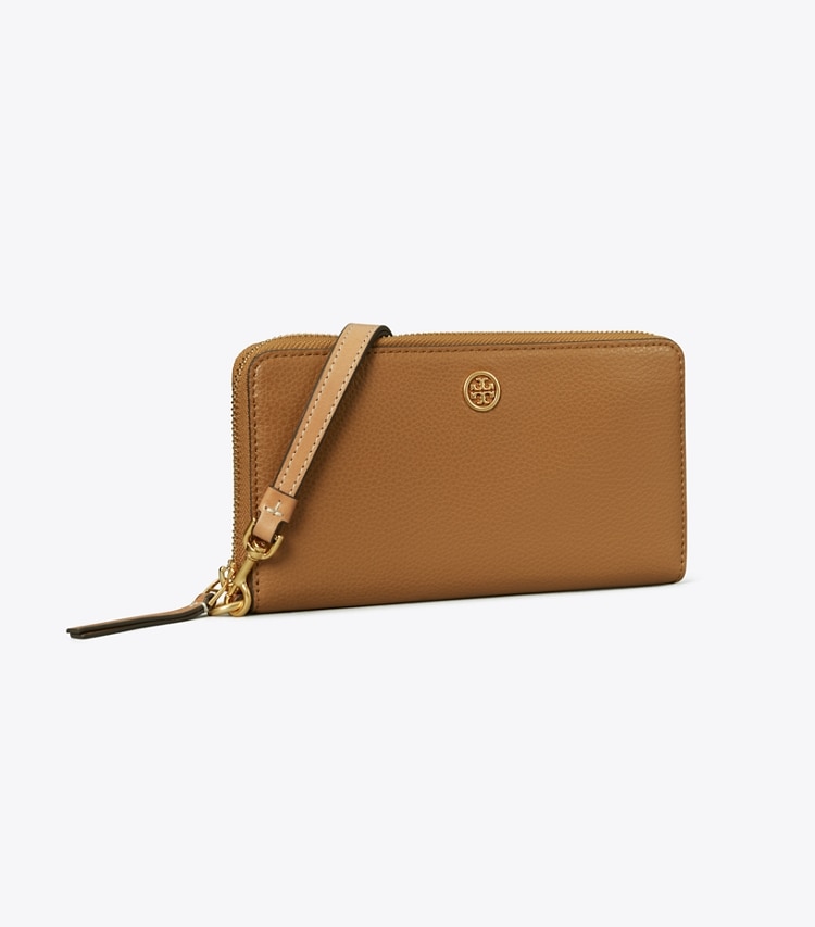 Tory Burch designer wallets Robinson Pebbled Zip Continental Wallet in Tiger'S Eye angle
