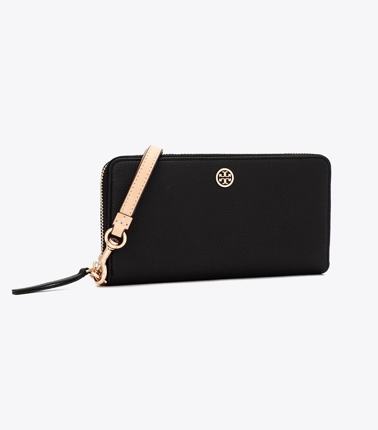 Tory Burch designer 財布 ロビンソン ペブルド ジップ コンチネンタル ウォレット in Black angle