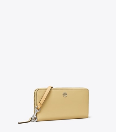 Tory Burch designer 財布 ロビンソン ペブルド ジップ コンチネンタル ウォレット in Praline angle