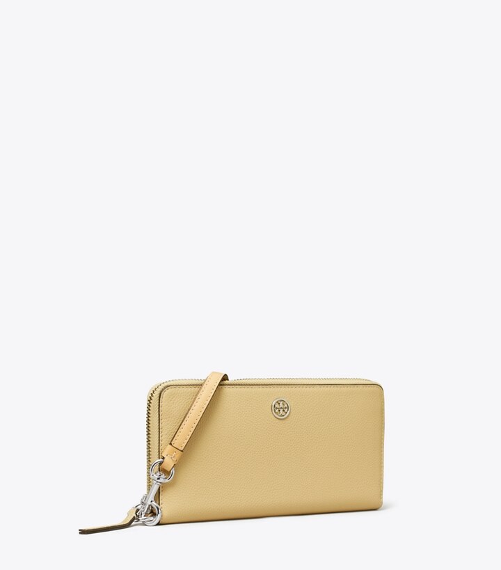 Tory Burch designer 財布 ロビンソン ペブルド ジップ コンチネンタル ウォレット in Praline angle