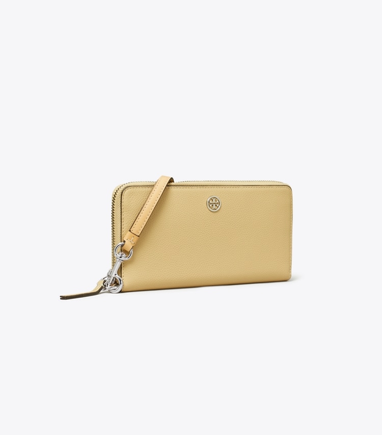 Tory Burch designer 財布 ロビンソン ペブルド ジップ コンチネンタル ウォレット in Praline angle