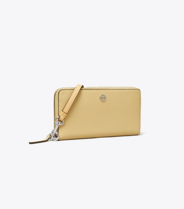 Tory Burch designer 財布 ロビンソン ペブルド ジップ コンチネンタル ウォレット in Praline angle
