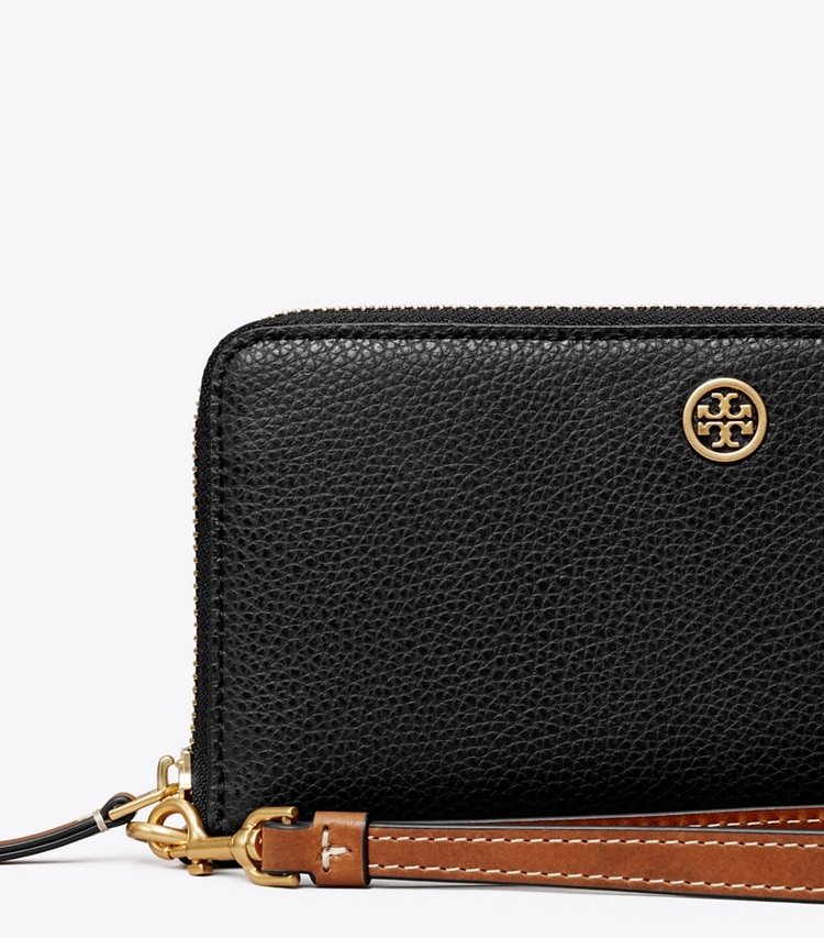 Tory Burch designer wallets Robinson Pebbled Zip Continental Wallet in Black detail