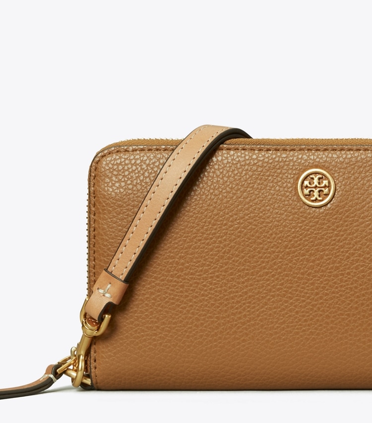 Tory Burch designer wallets Robinson Pebbled Zip Continental Wallet in Tiger'S Eye detail