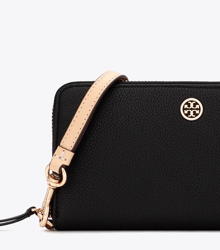 Tory Burch designer 財布 ロビンソン ペブルド ジップ コンチネンタル ウォレット in Black angle