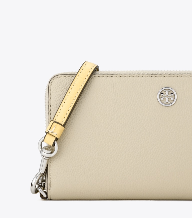 Tory Burch designer 財布 ロビンソン ペブルド ジップ コンチネンタル ウォレット in Light Stone angle