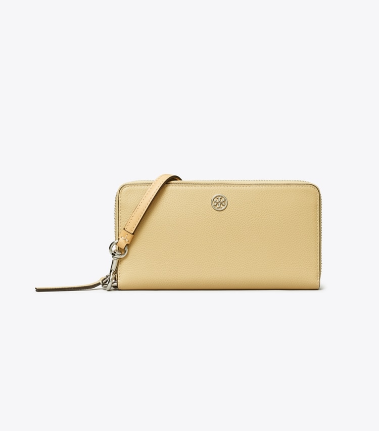 Tory Burch designer 財布 ロビンソン ペブルド ジップ コンチネンタル ウォレット in Praline front