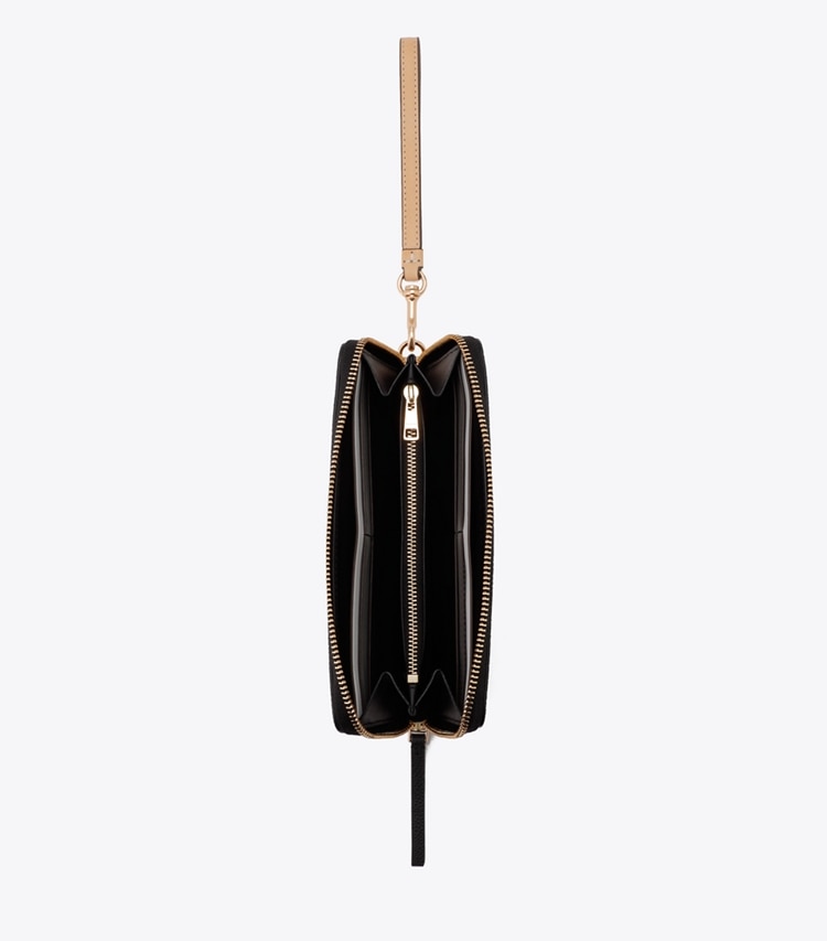 Tory Burch designer 財布 ロビンソン ペブルド ジップ コンチネンタル ウォレット in Black オーバーヘッド
