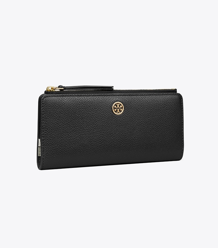 Tory Burch designer 財布 ロビンソン ペブルド ジップ スリム ウォレット in Black angle