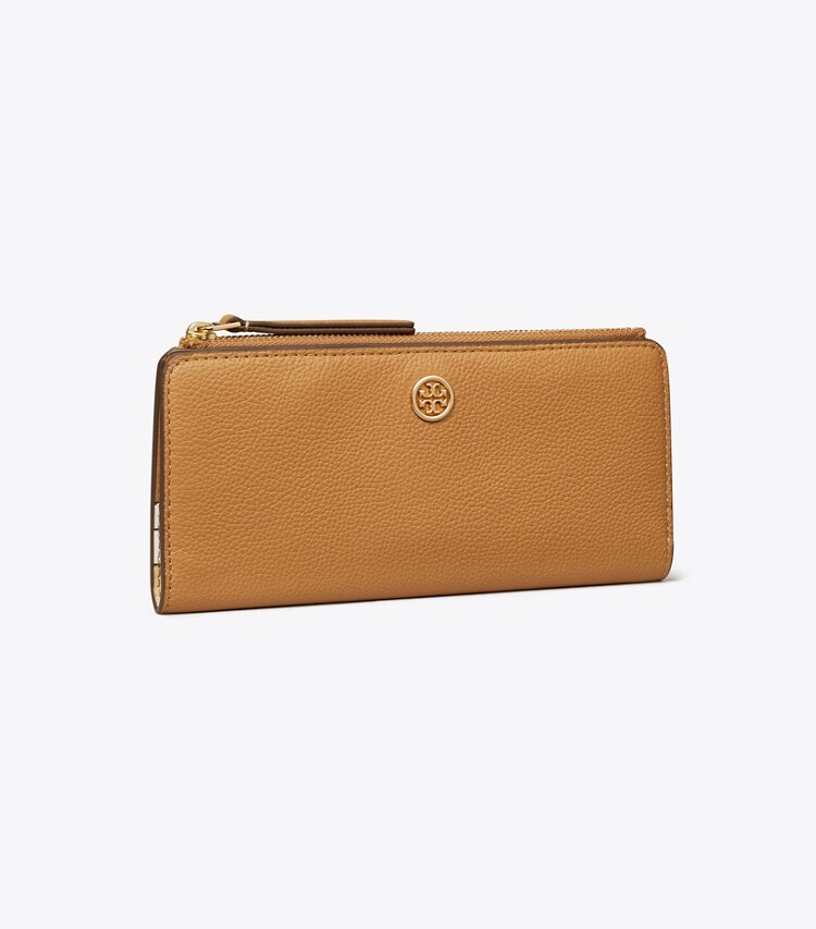 Tory Burch designer 財布 ロビンソン ペブルド ジップ スリム ウォレット in Tiramisu angle