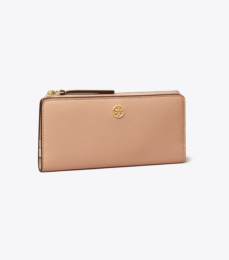Tory Burch designer wallets Robinson Pebbled Zip Slim Wallet in Goan Sand angle