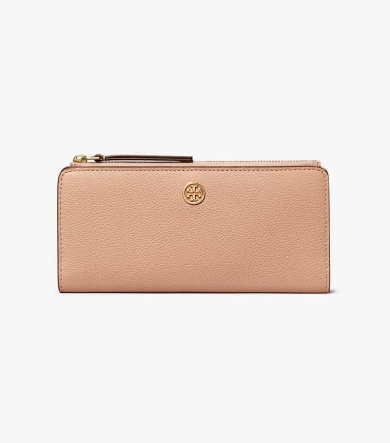 Tory Burch designer wallets Robinson Pebbled Zip Slim Wallet in Goan Sand angle