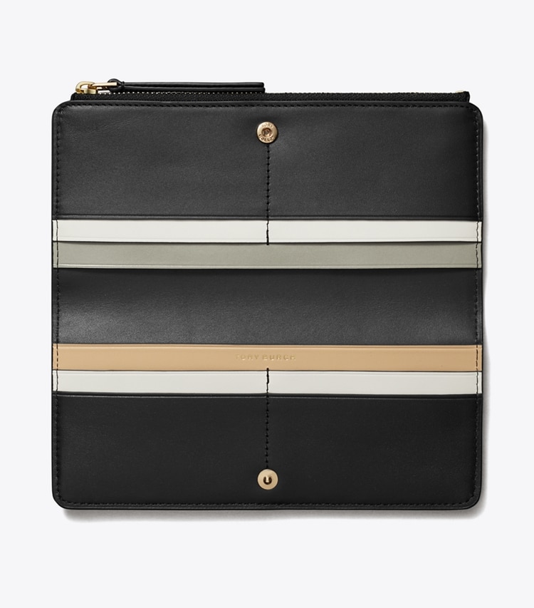 Tory Burch designer 財布 ロビンソン ペブルド ジップ スリム ウォレット in Black オーバーヘッド
