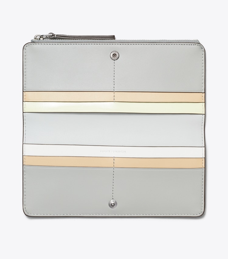 Tory Burch designer wallets Robinson Pebbled Zip Slim Wallet in Light Granite overhead