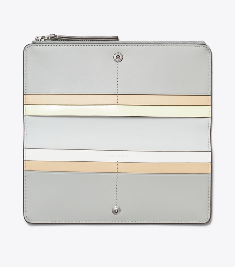 Tory Burch designer wallets Robinson Pebbled Zip Slim Wallet in Light Granite angle