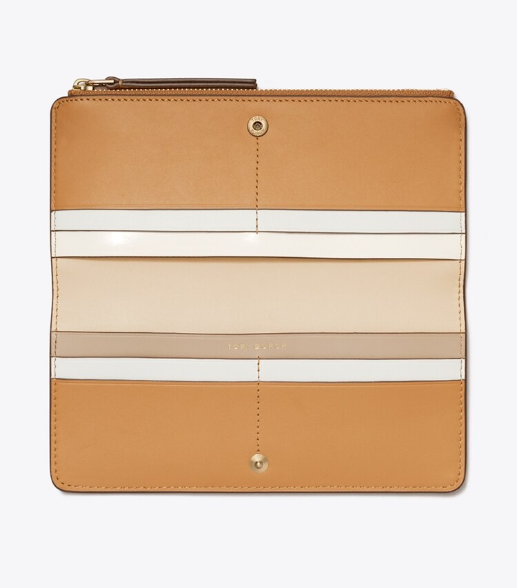 Tory Burch designer 財布 ロビンソン ペブルド ジップ スリム ウォレット in Tiramisu オーバーヘッド