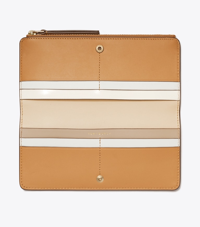 Tory Burch designer 財布 ロビンソン ペブルド ジップ スリム ウォレット in Tiramisu angle