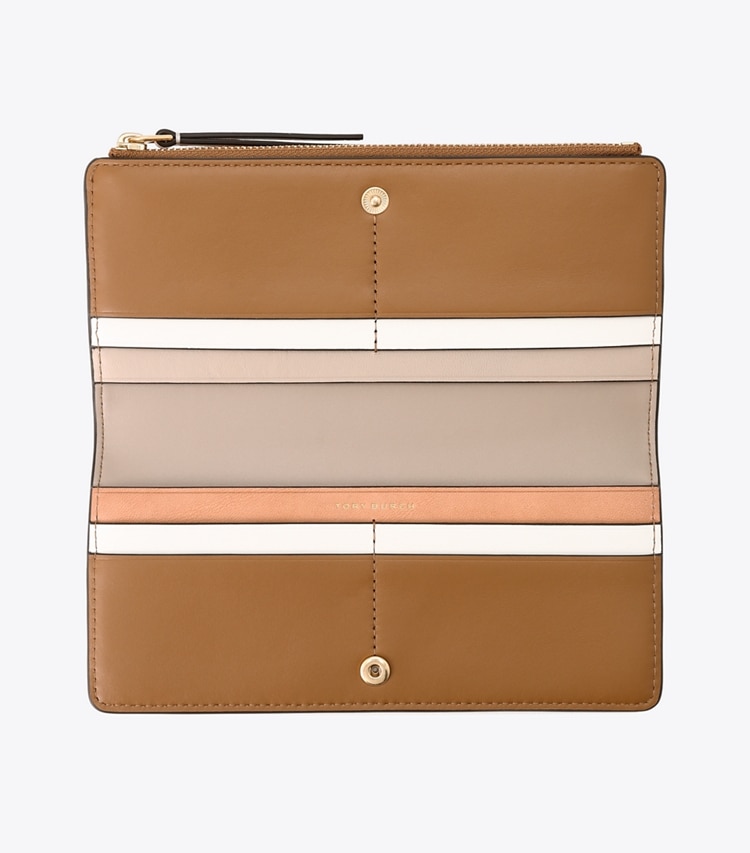 Tory Burch designer wallets Robinson Pebbled Zip Slim Wallet in Tiger's Eye overhead