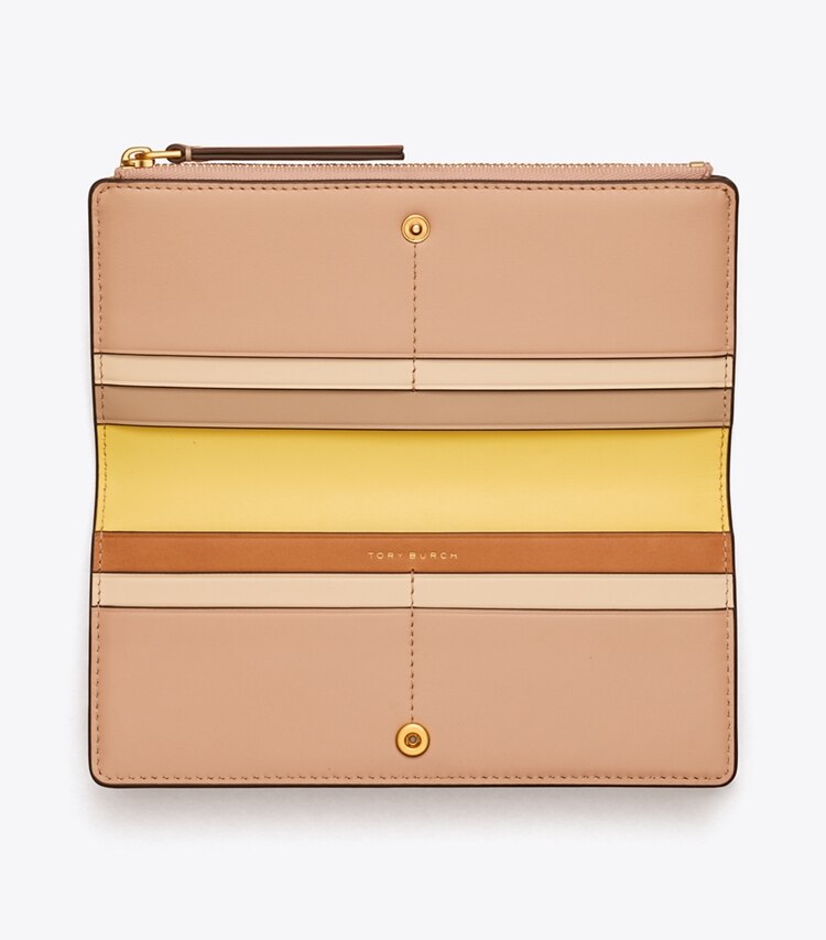 Tory Burch designer portefeuilles Robinson Pebbled Zip Slim Wallet in Goan Sand dessus