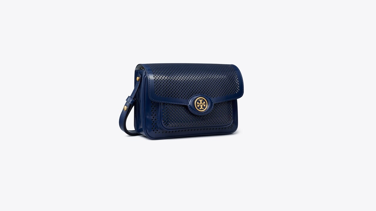 Tory Burch Small Robinson Perforated Tote Bag - Blue
