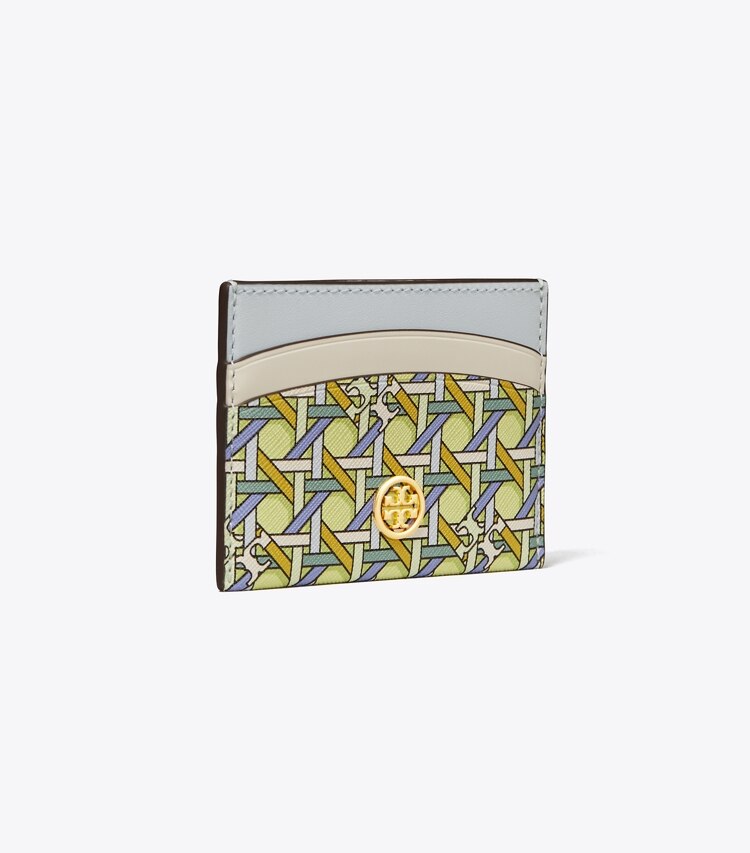 Tory Burch designer card cases Robinson Printed Card Case in ACID LEMON BASKET-WEAVE angle