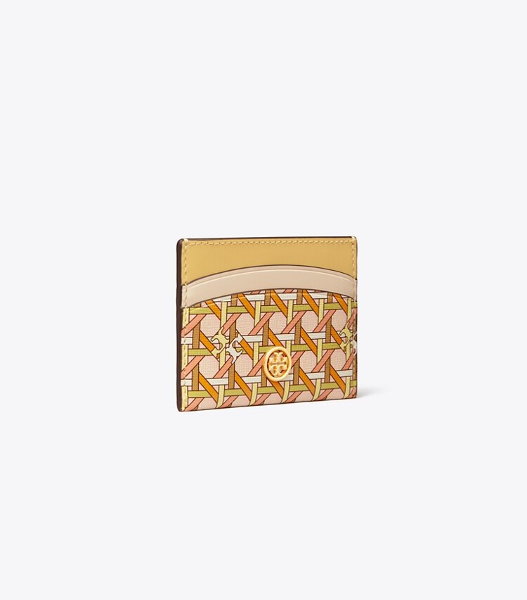 Tory Burch designer card cases Robinson Printed Card Case in BEESWAX BASKET-WEAVE angle