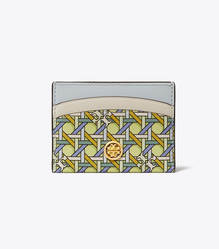 Tory Burch designer card cases Robinson Printed Card Case in ACID LEMON BASKET-WEAVE front