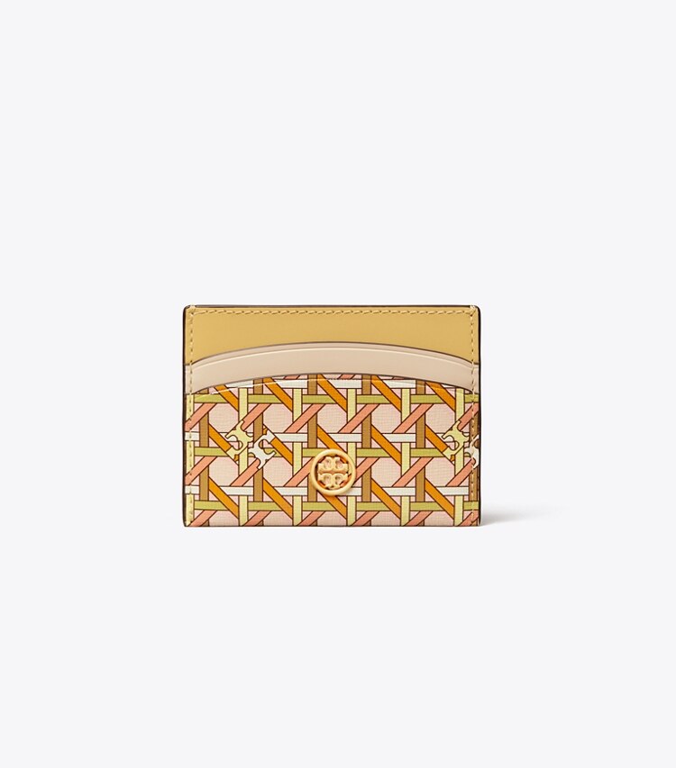 Tory Burch designer card cases Robinson Printed Card Case in BEESWAX BASKET-WEAVE front