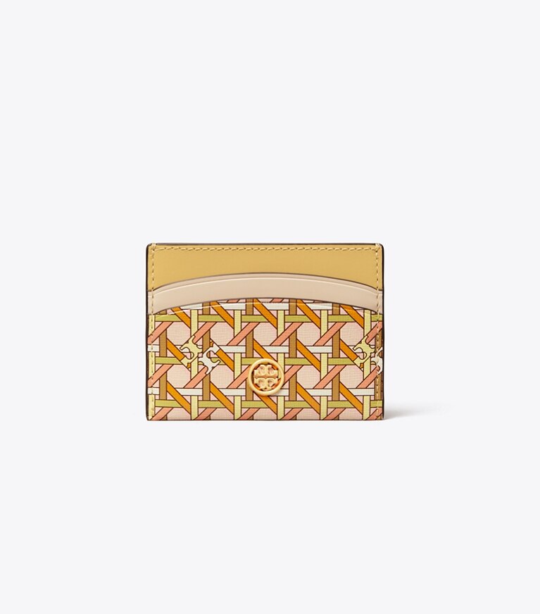 Tory Burch designer card cases Robinson Printed Card Case in BEESWAX BASKET-WEAVE front