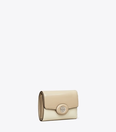 Tory Burch designer 財布 ロビンソン プリント スモール ウォレット in Light Stone angle