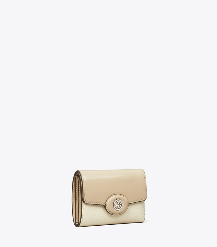 Tory Burch designer 財布 ロビンソン プリント スモール ウォレット in Light Stone angle