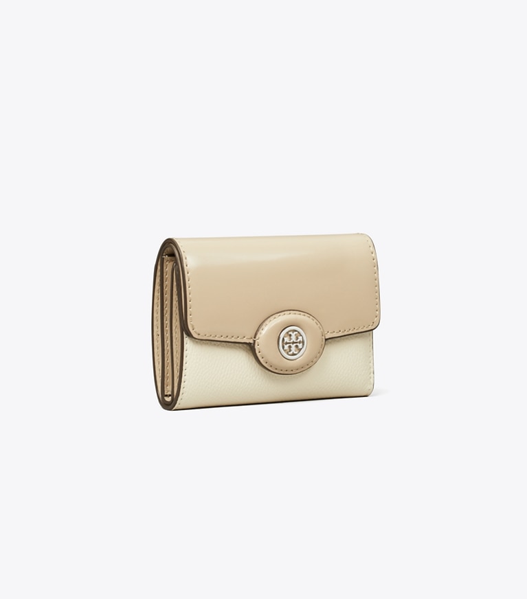 Tory Burch designer 財布 ロビンソン プリント スモール ウォレット in Light Stone angle