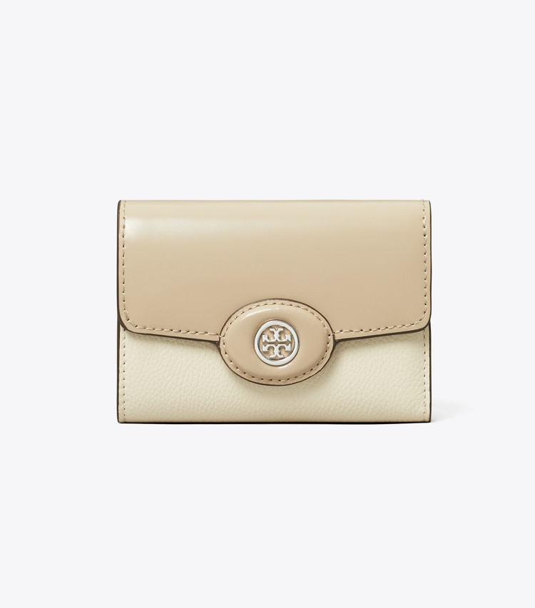 Tory Burch designer 財布 ロビンソン プリント スモール ウォレット in Light Stone front