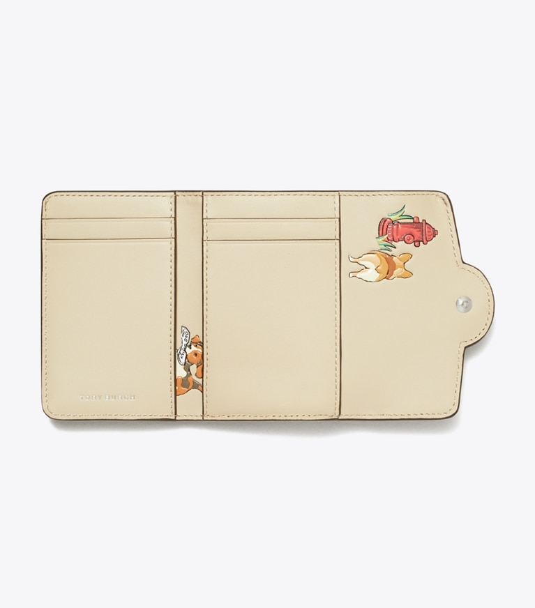 Tory Burch designer 財布 ロビンソン プリント スモール ウォレット in Light Stone angle