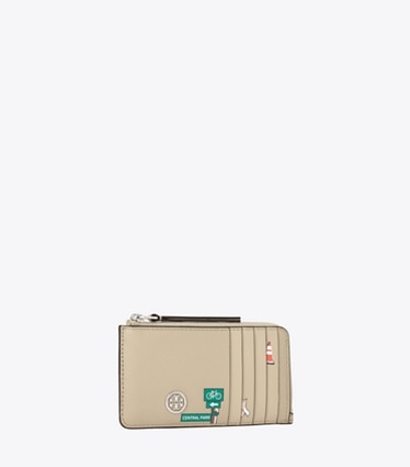 Tory Burch designer カードケース ロビンソン プリント ジップ カードケース in Light Stone angle