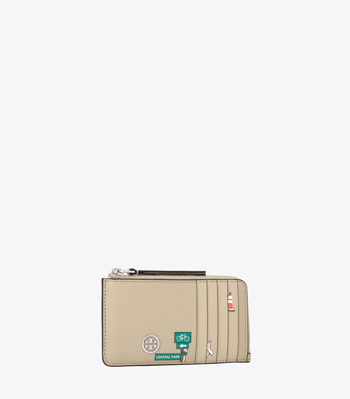 Tory Burch designer カードケース ロビンソン プリント ジップ カードケース in Light Stone angle