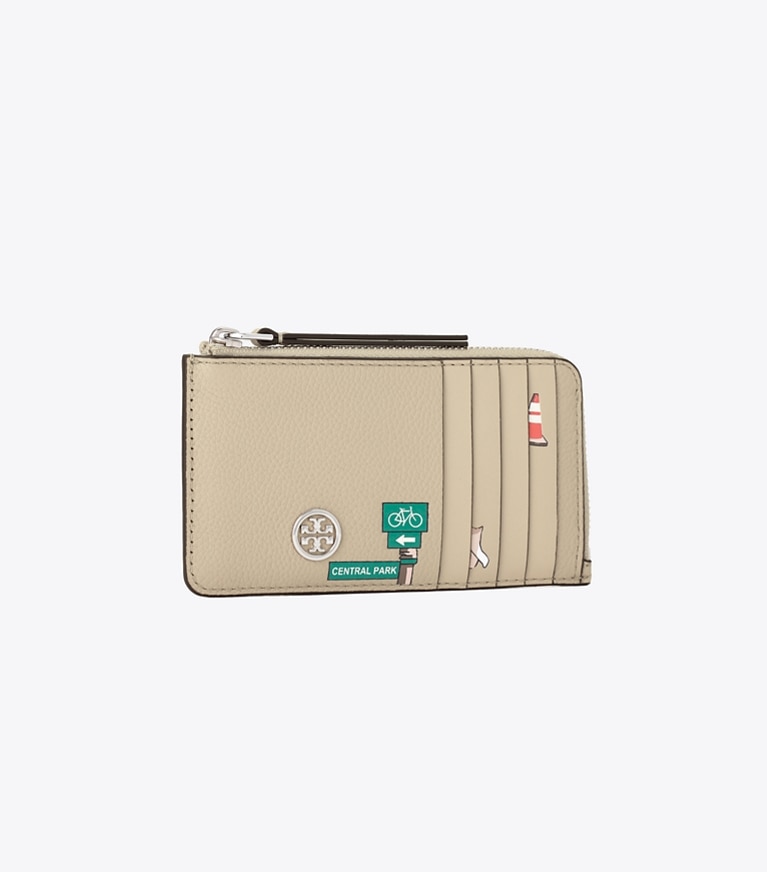 Tory Burch designer カードケース ロビンソン プリント ジップ カードケース in Light Stone angle
