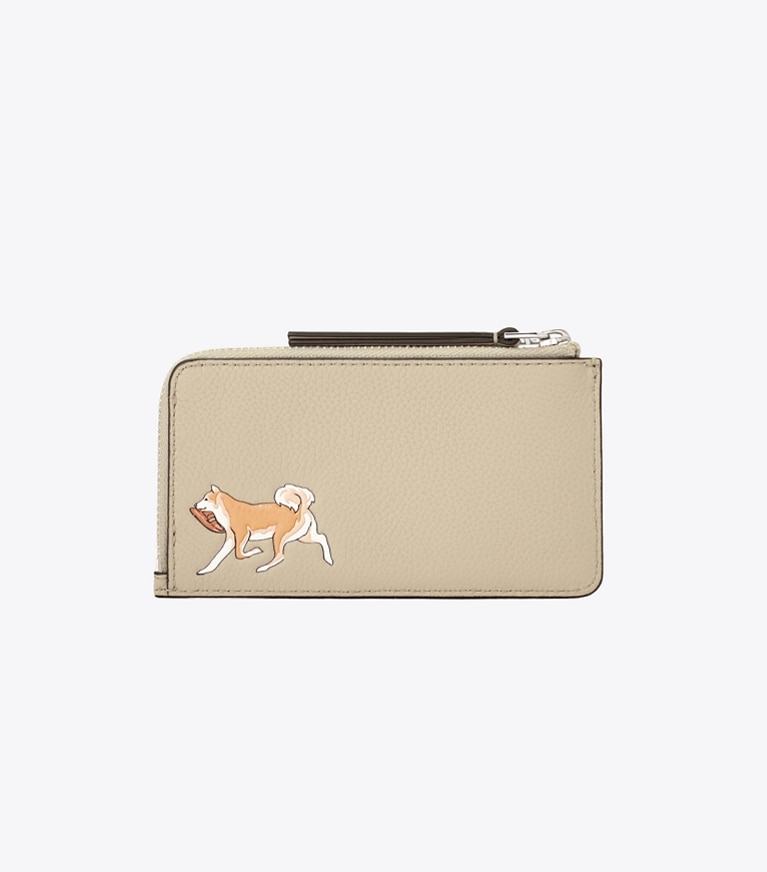 Tory Burch designer カードケース ロビンソン プリント ジップ カードケース in Light Stone angle