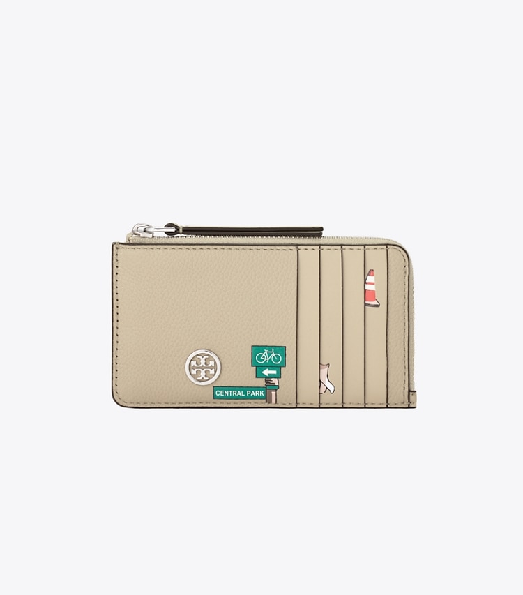 Tory Burch designer カードケース ロビンソン プリント ジップ カードケース in Light Stone front