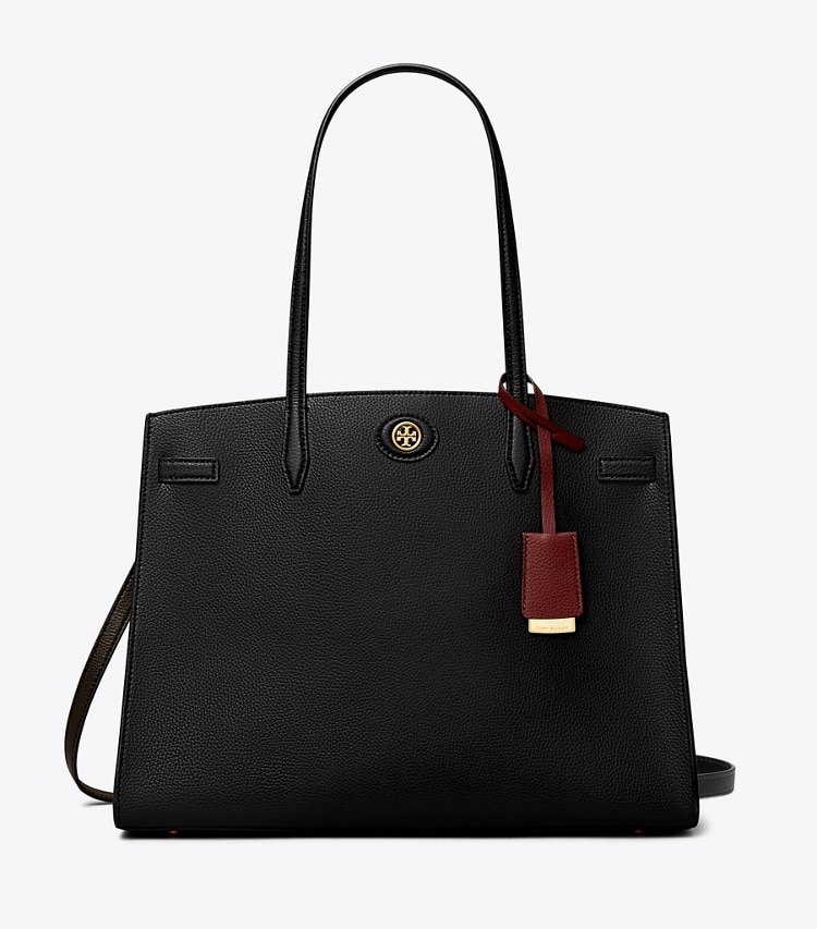 Tory Burch designer satchels Robinson Satchel in Black front
