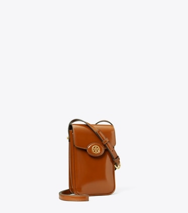 Tory Burch designer kleine taschen Robinson Smartphone-Crossbody aus Spazzolatoleder in DARK SIENNA angle