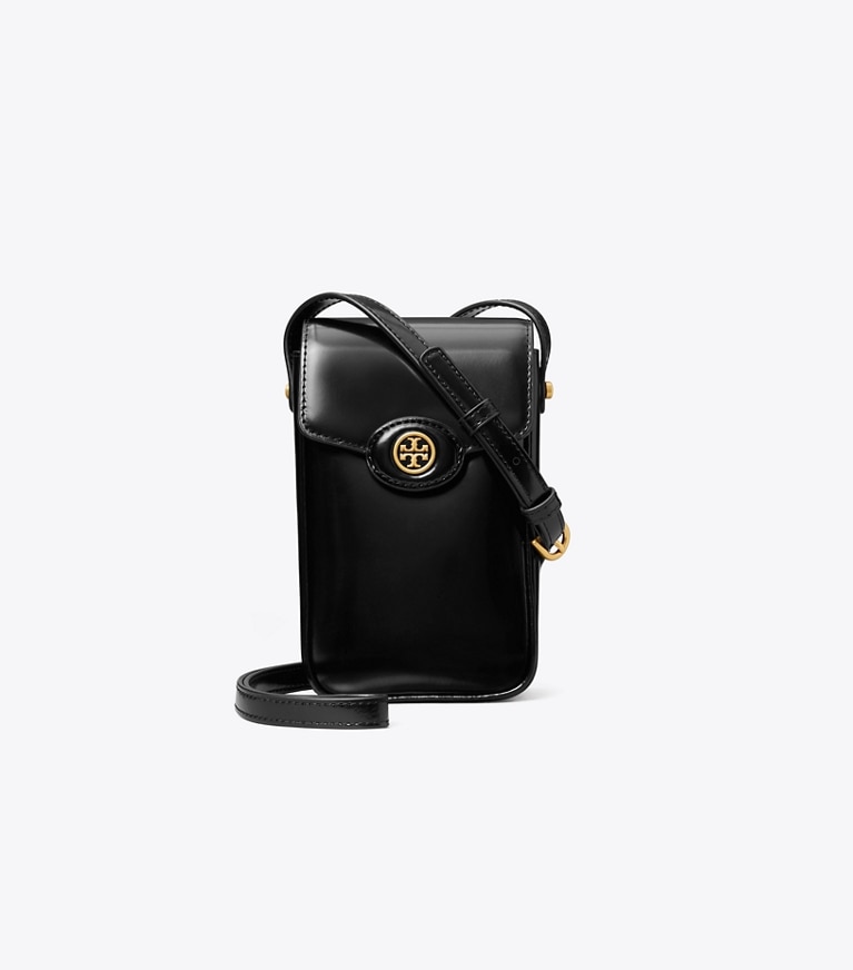 Tory Burch designer kleine taschen Robinson Smartphone-Crossbody aus Spazzolatoleder in Black angle