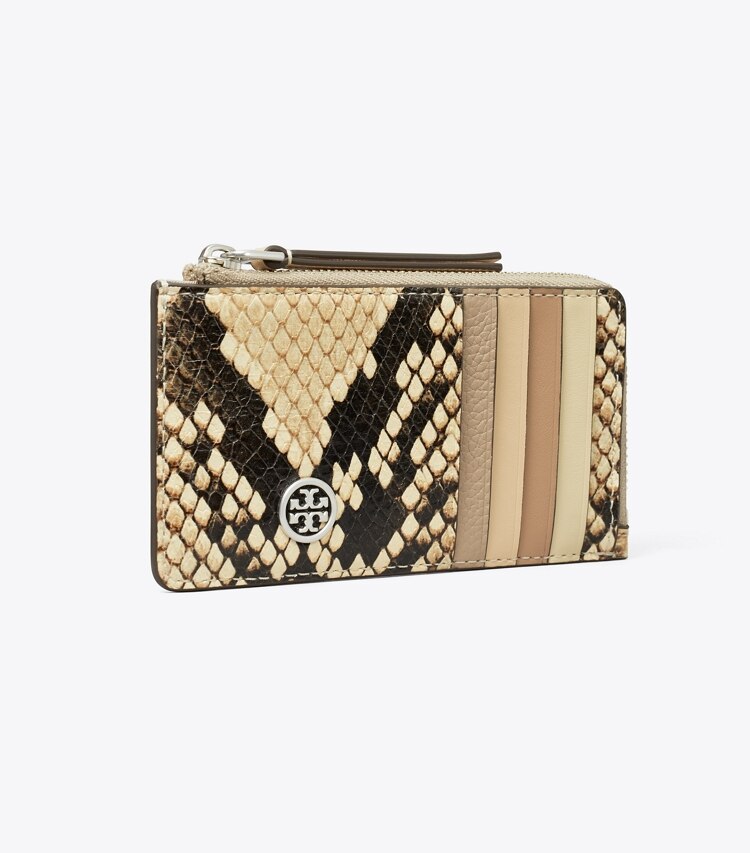 Tory Burch designer カードケース ロビンソン パイソンエンボス ジップカードケース in Coriander / Black Multi angle