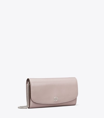 Tory selling Burch Grey pebbled leather chain wallet