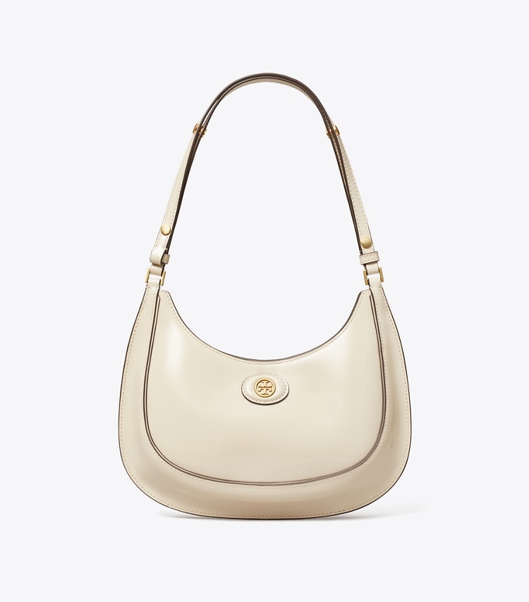 Tory Burch designer shoulder bags Robinson Spazzolato Convertible Crescent Bag in SHEA BUTTER front