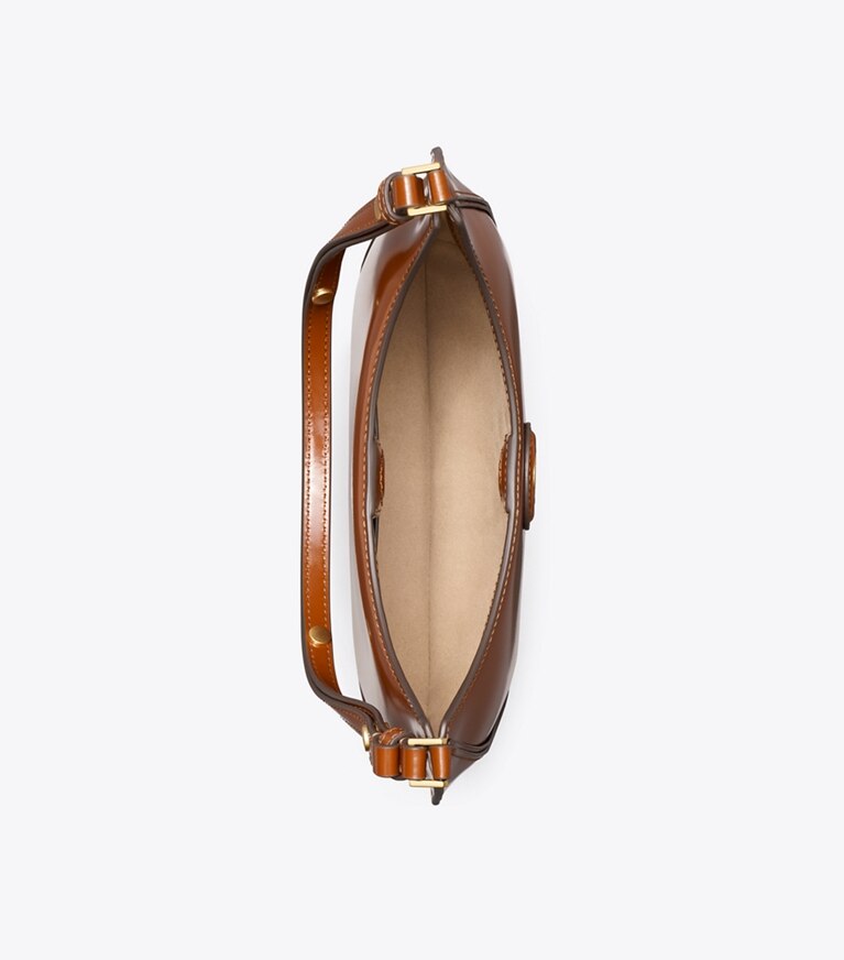 Tory Burch designer shoulder bags Robinson Spazzolato Convertible Crescent Bag in DARK SIENNA overhead