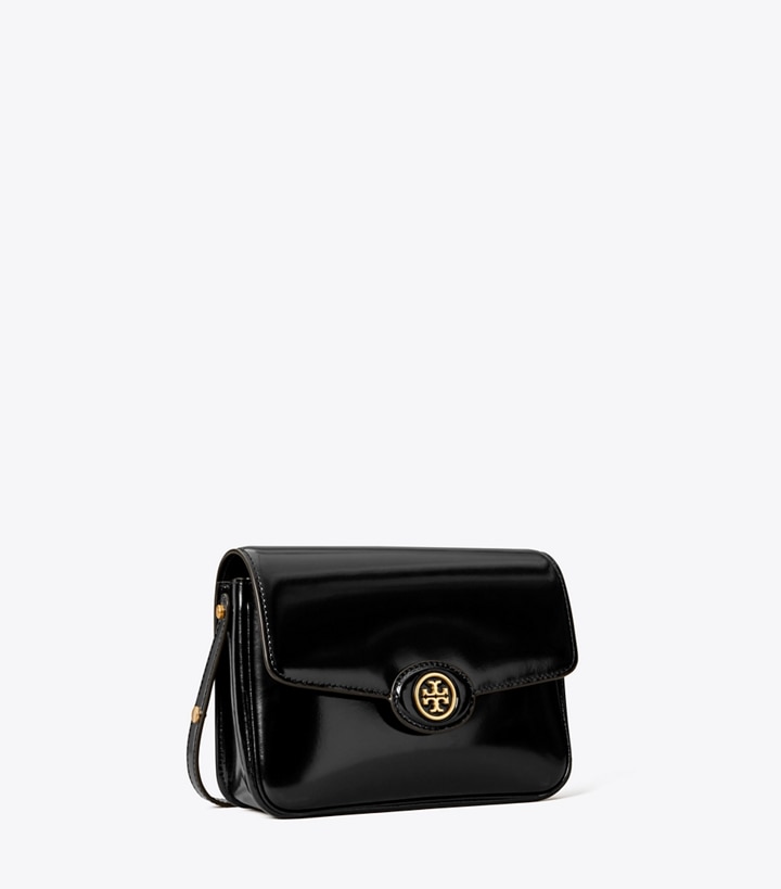 Tory Burch designer shoulder bags Robinson Spazzolato Convertible Shoulder Bag in Black angle