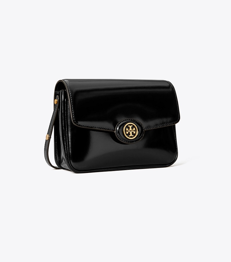 Tory Burch designer shoulder bags Robinson Spazzolato Convertible Shoulder Bag in Black angle
